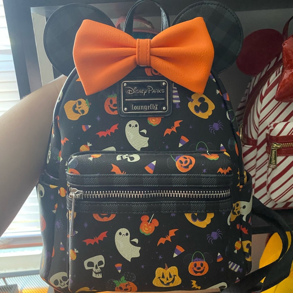 Disney parks Halloween Minnie Loungefly backpack AOP
